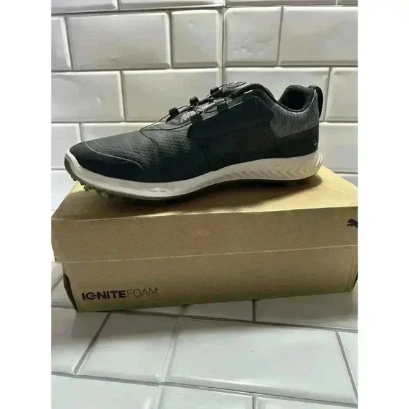 Puma Ignite Pwrcage Jrs Golf Shoes Black And Silver Waterproof 7C Juniors - Picture 8 of 14